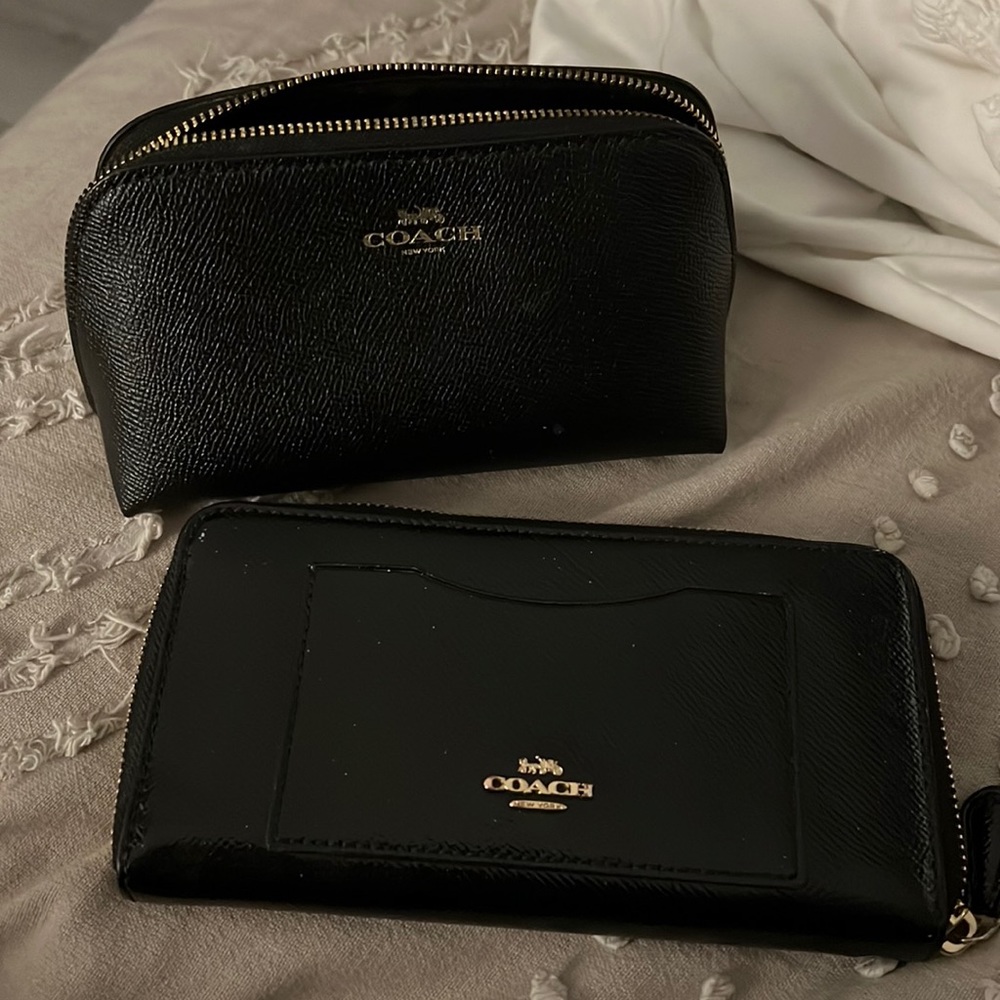 Black Coach Wallet and Make Up Bag